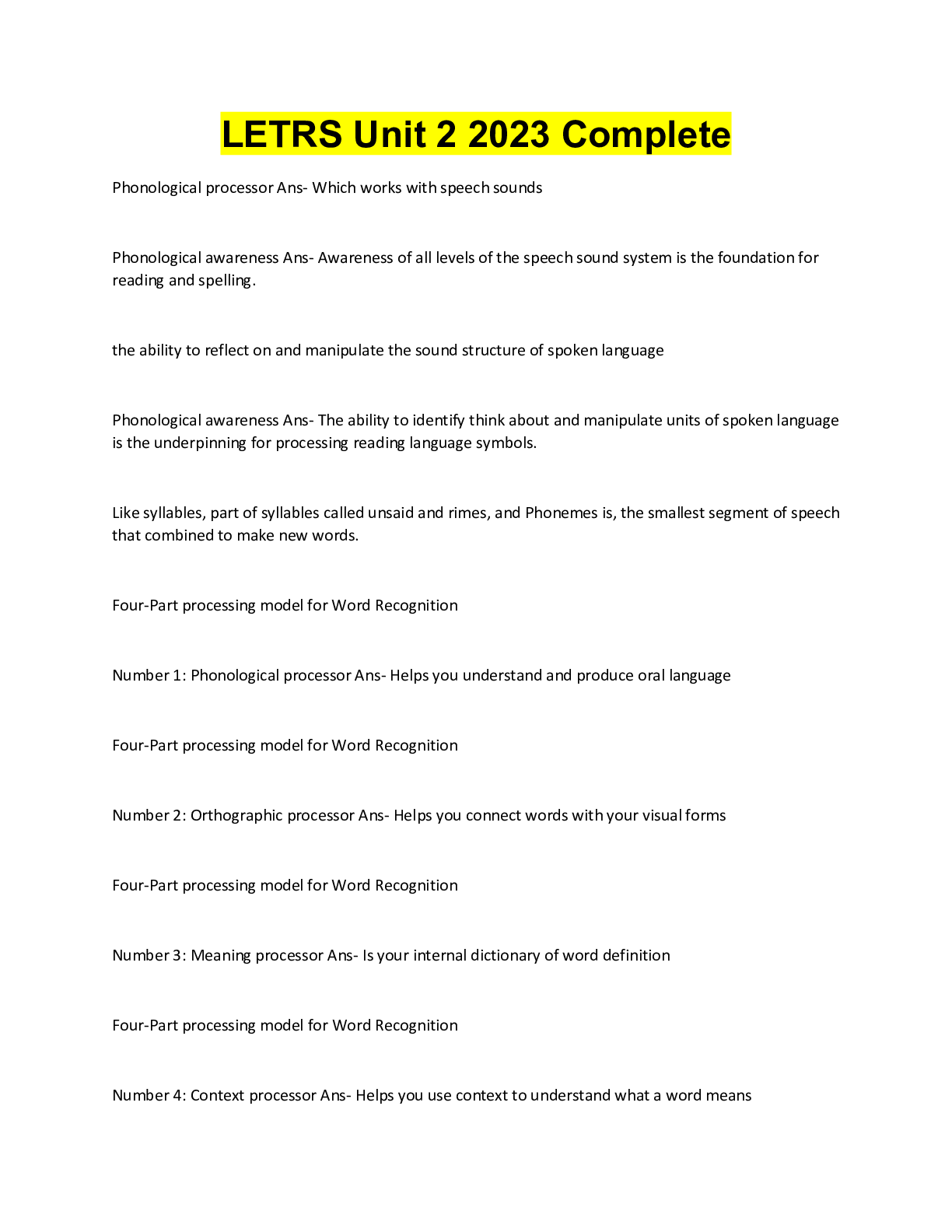 Preview image for LETRS Unit 2 2023 Complete